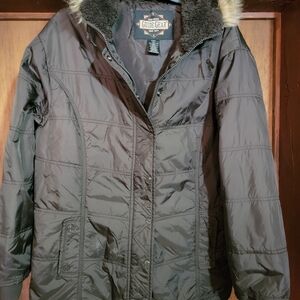 Women's Guide Gear brown parker jacket with fau fur hood